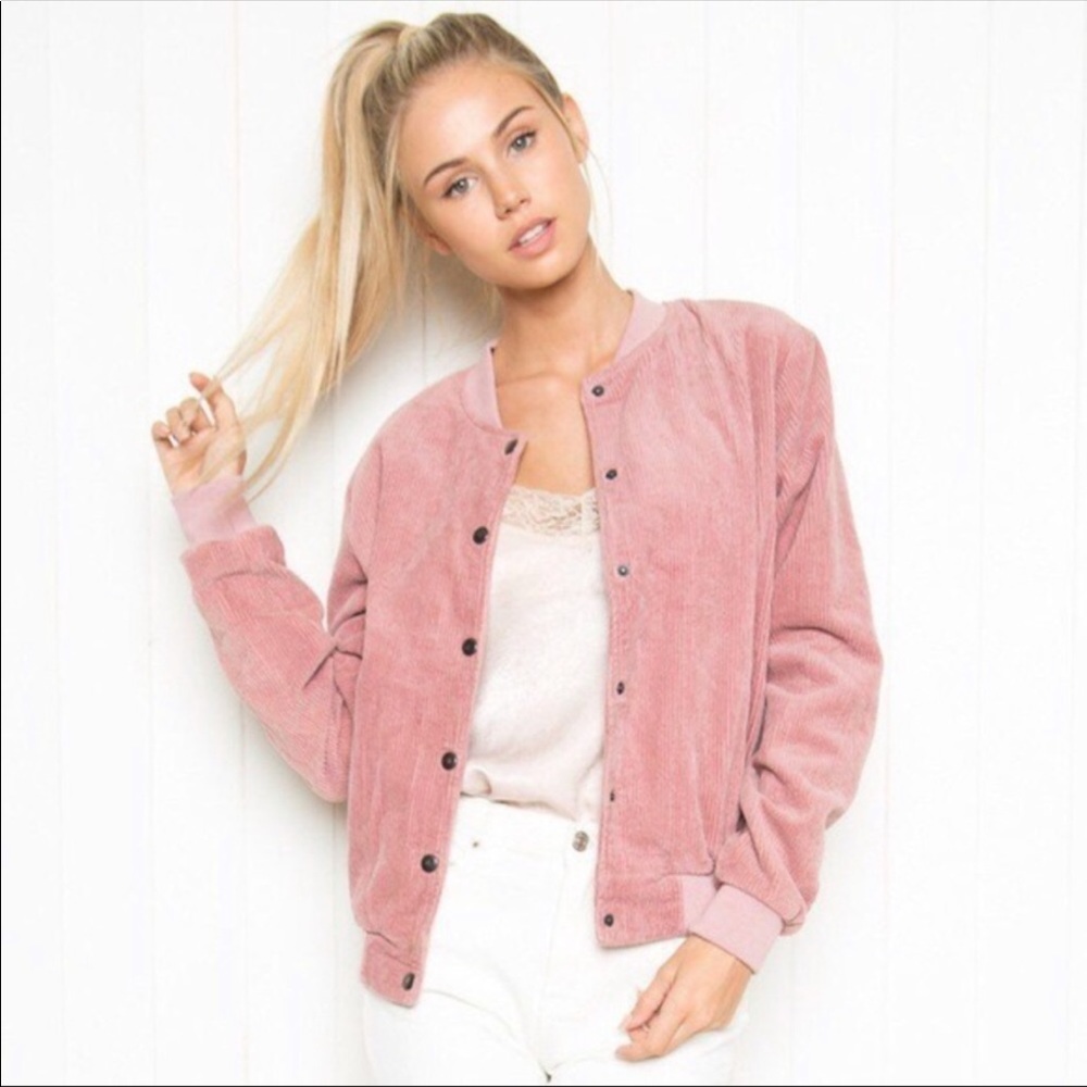 Brandy Melville | Pink Corduroy Bomber Jacket